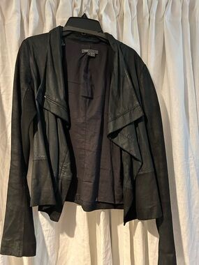 Vince: Black Draped Real Leather Jacket - Women